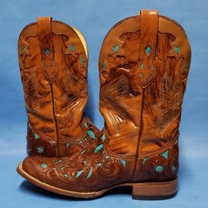 Corral Turquoise Inlay Cognac Western Boots 10M
